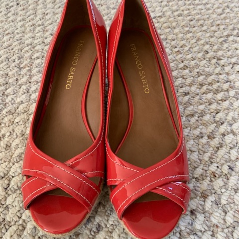 Franco Sarto Patent Open-Toe Wedge Shoes 9M